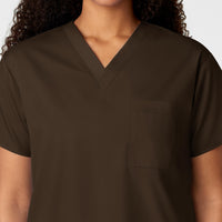 WonderWORK Unisex V-Neck Scrub Top Chocolate hemline detail