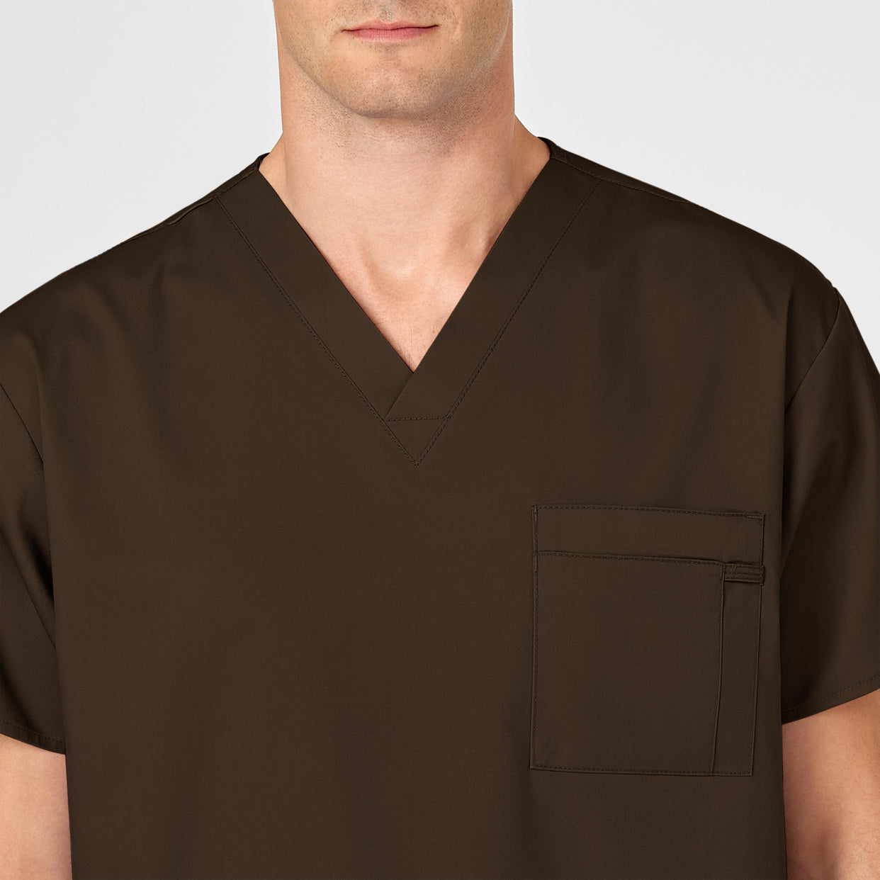 WonderWORK Unisex V-Neck Scrub Top Chocolate back detail