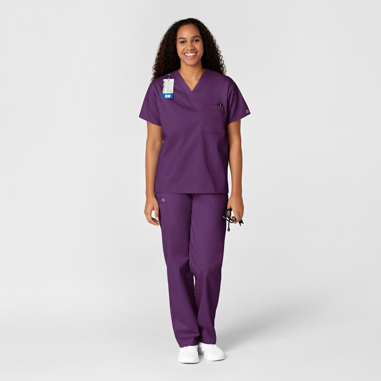 WonderWORK Unisex V-Neck Scrub Top Eggplant full scrub set