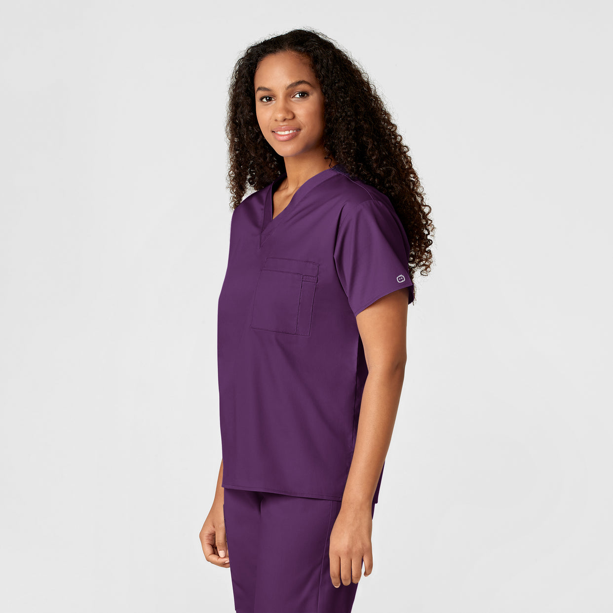 WonderWORK Unisex V-Neck Scrub Top Eggplant side view