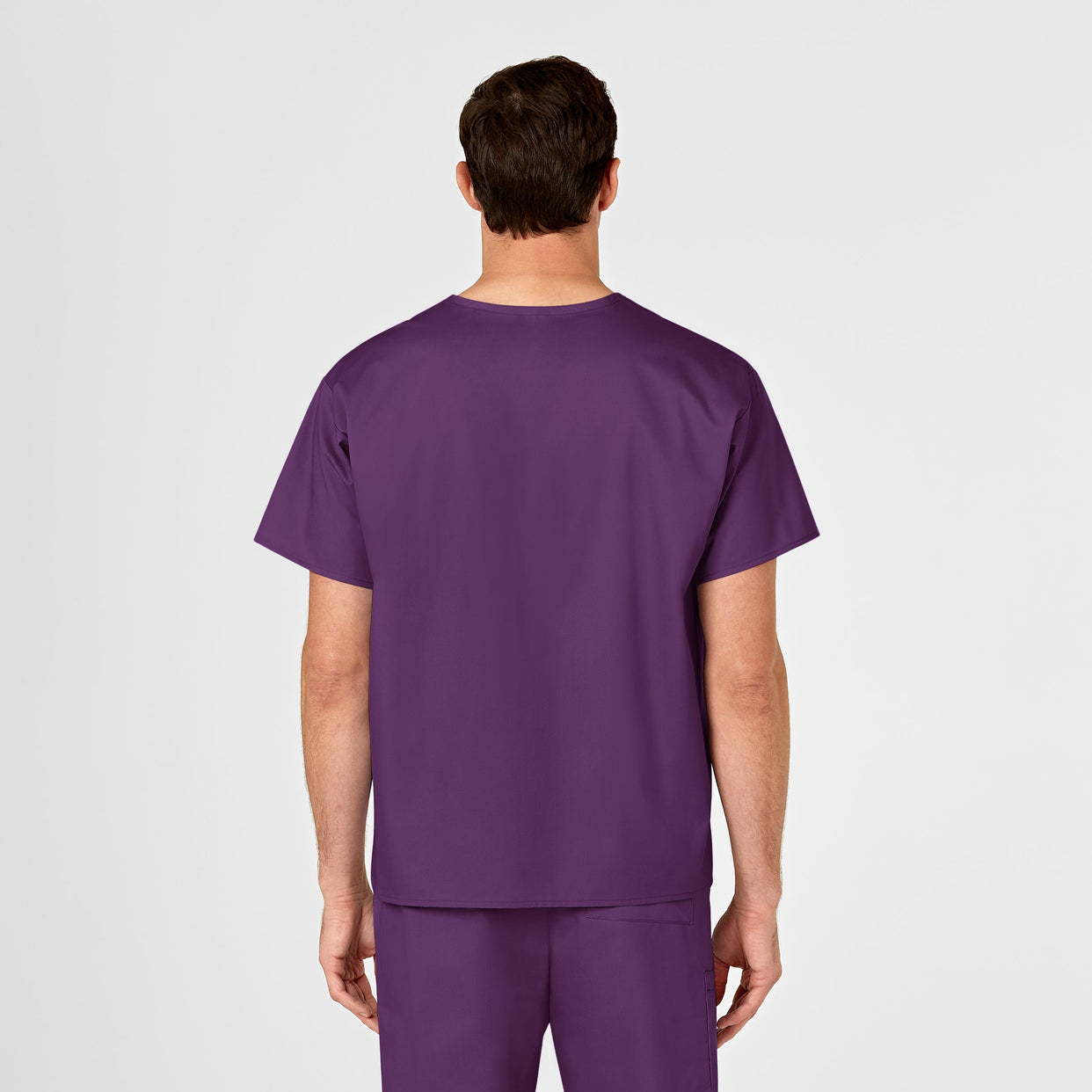 WonderWORK Unisex V-Neck Scrub Top Eggplant back view