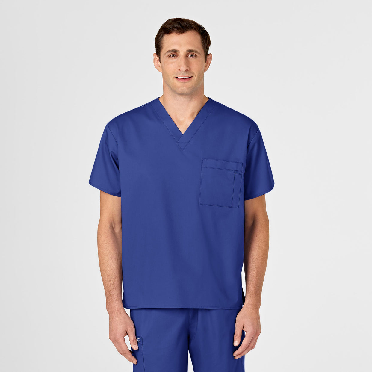 WonderWORK Unisex V-Neck Scrub Top Galaxy Blue front detail