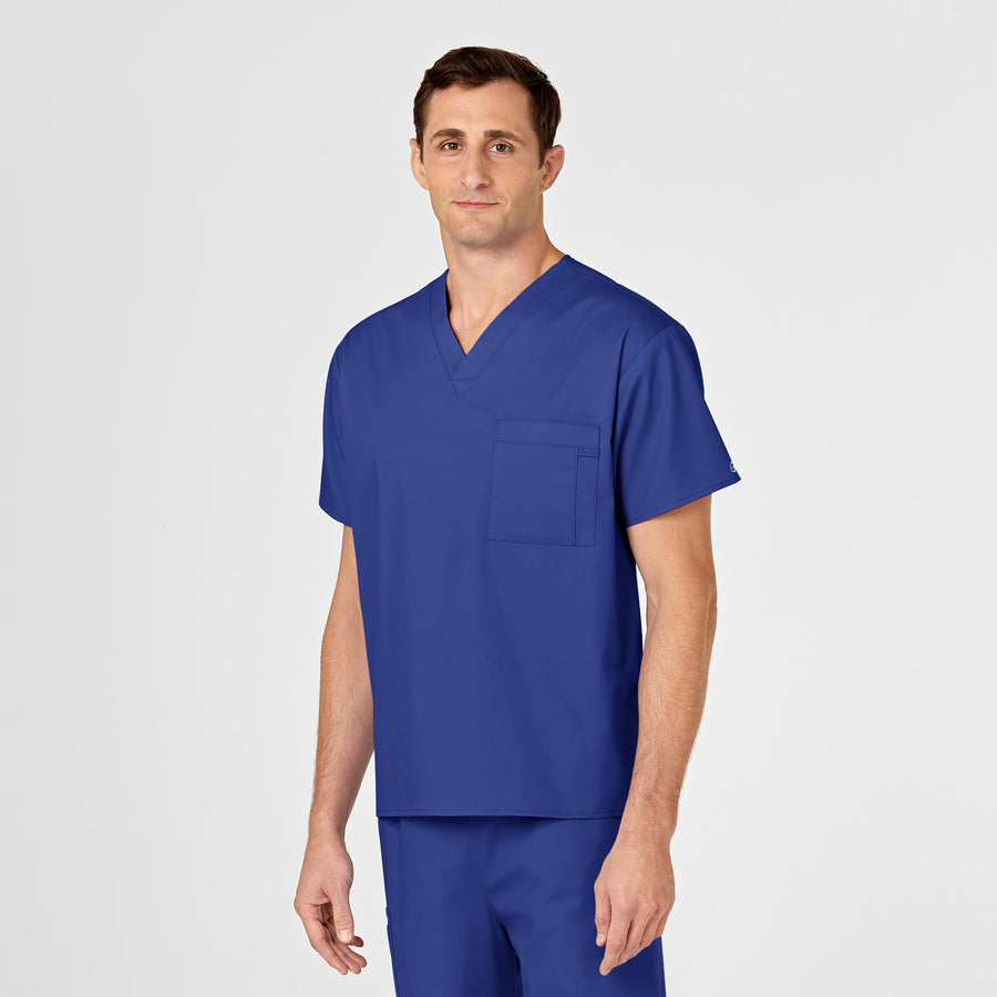 WonderWORK Unisex V-Neck Scrub Top Galaxy Blue side detail 2