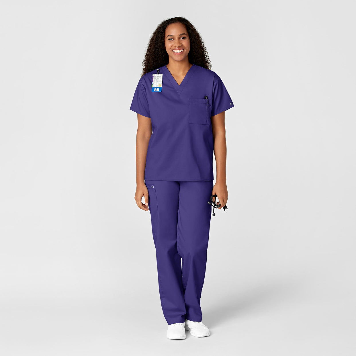 WonderWORK Unisex V-Neck Scrub Top Grape full scrub set