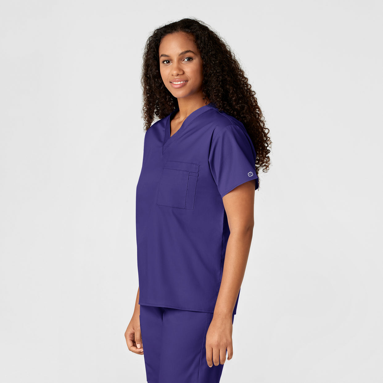 WonderWORK Unisex V-Neck Scrub Top Grape side view