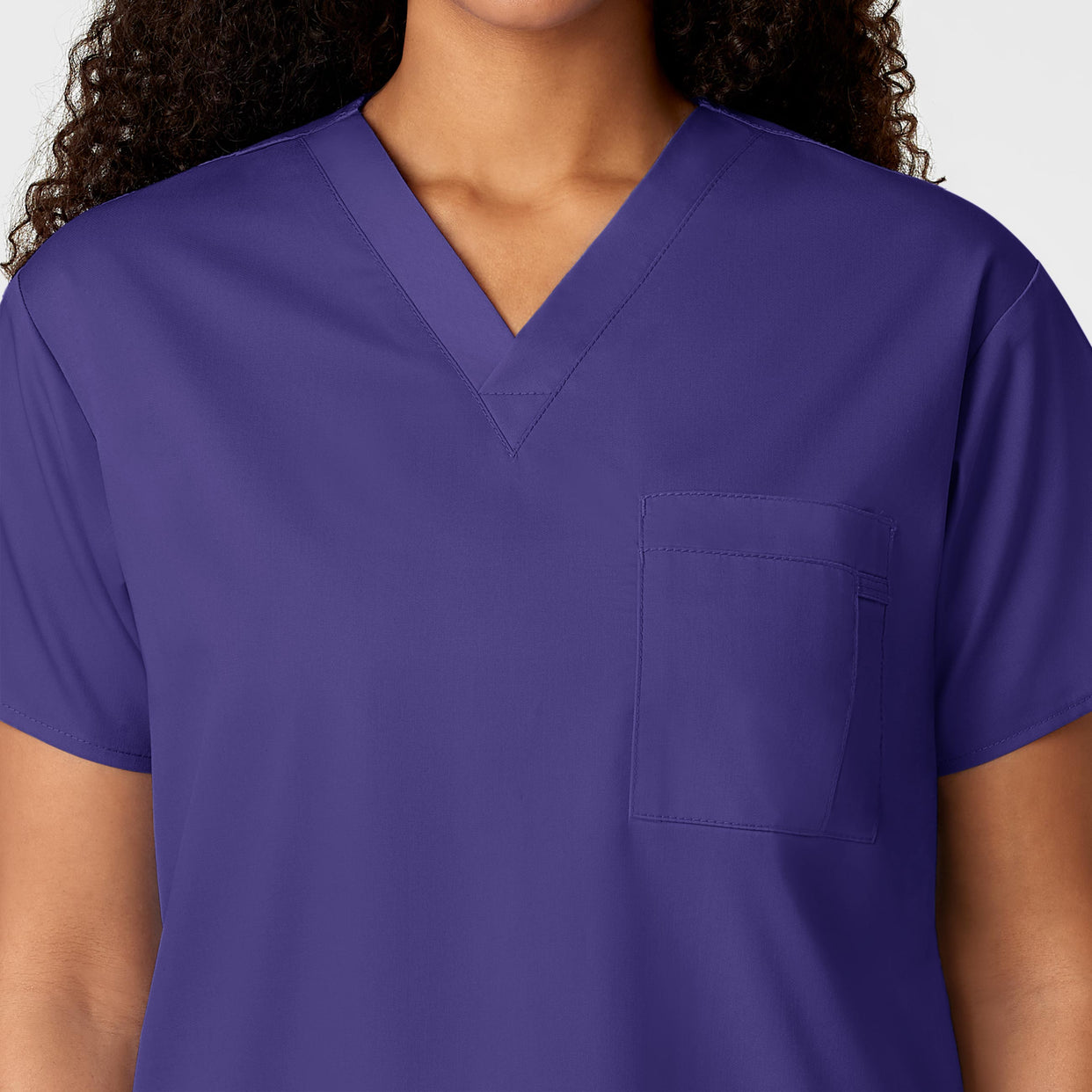 WonderWORK Unisex V-Neck Scrub Top Grape hemline detail