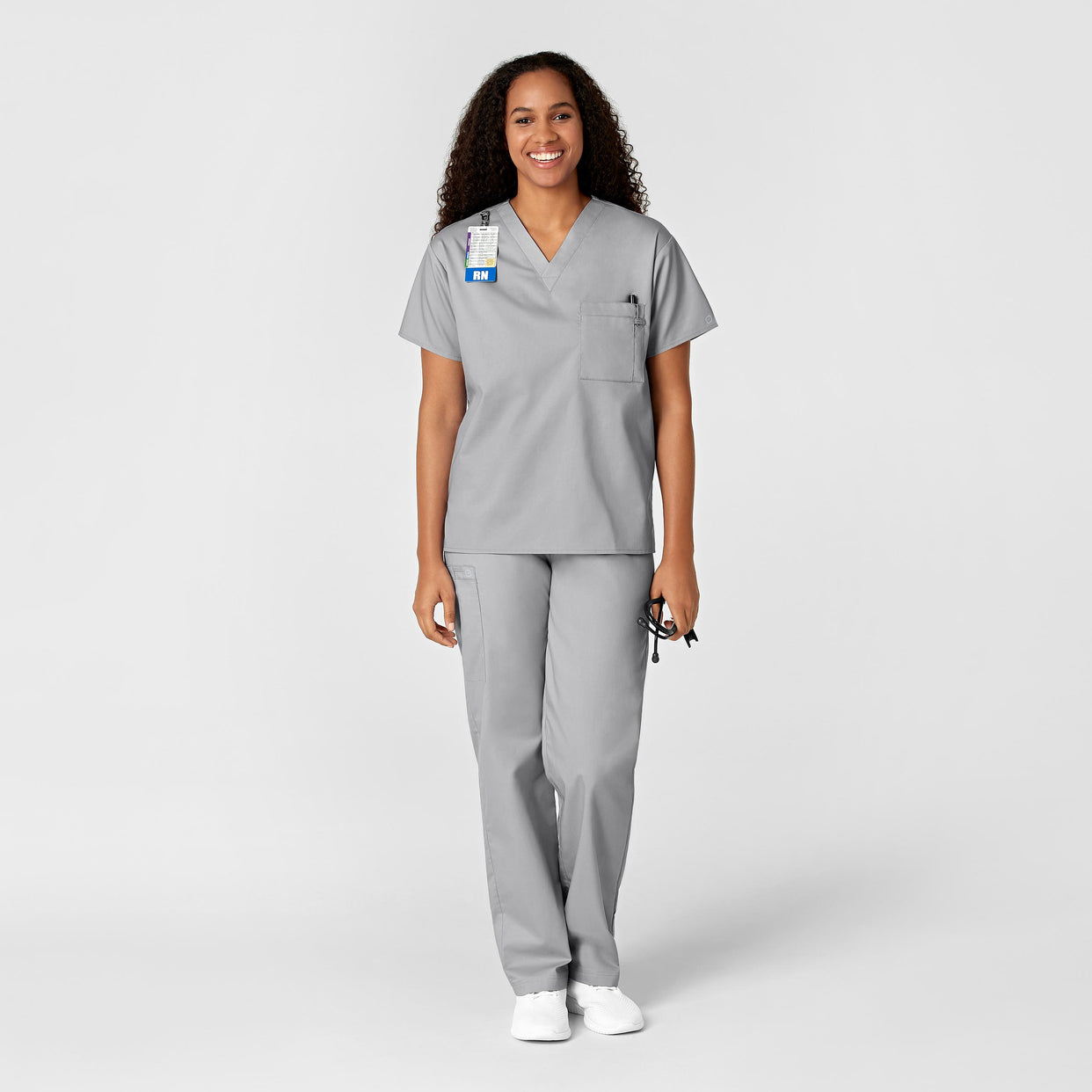 WonderWORK Unisex V-Neck Scrub Top Grey full scrub set