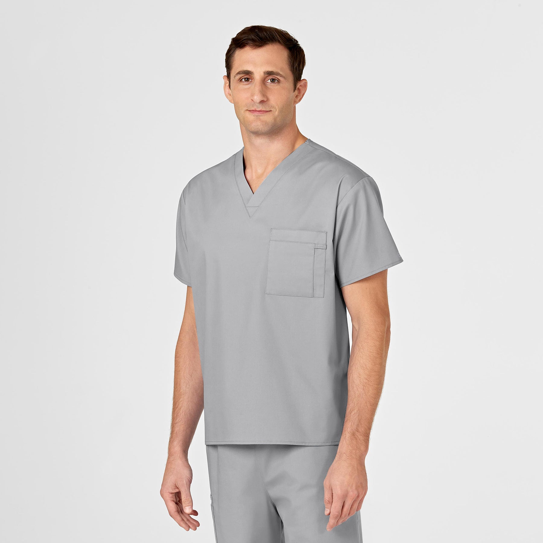 WonderWORK Unisex V-Neck Scrub Top Grey side detail 2