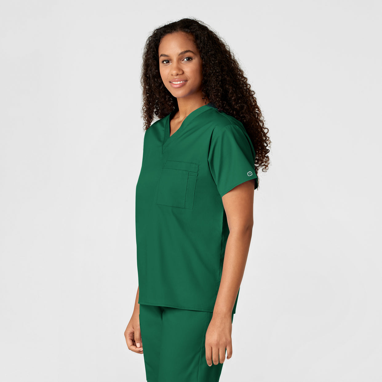 WonderWORK Unisex V-Neck Scrub Top Hunter side view