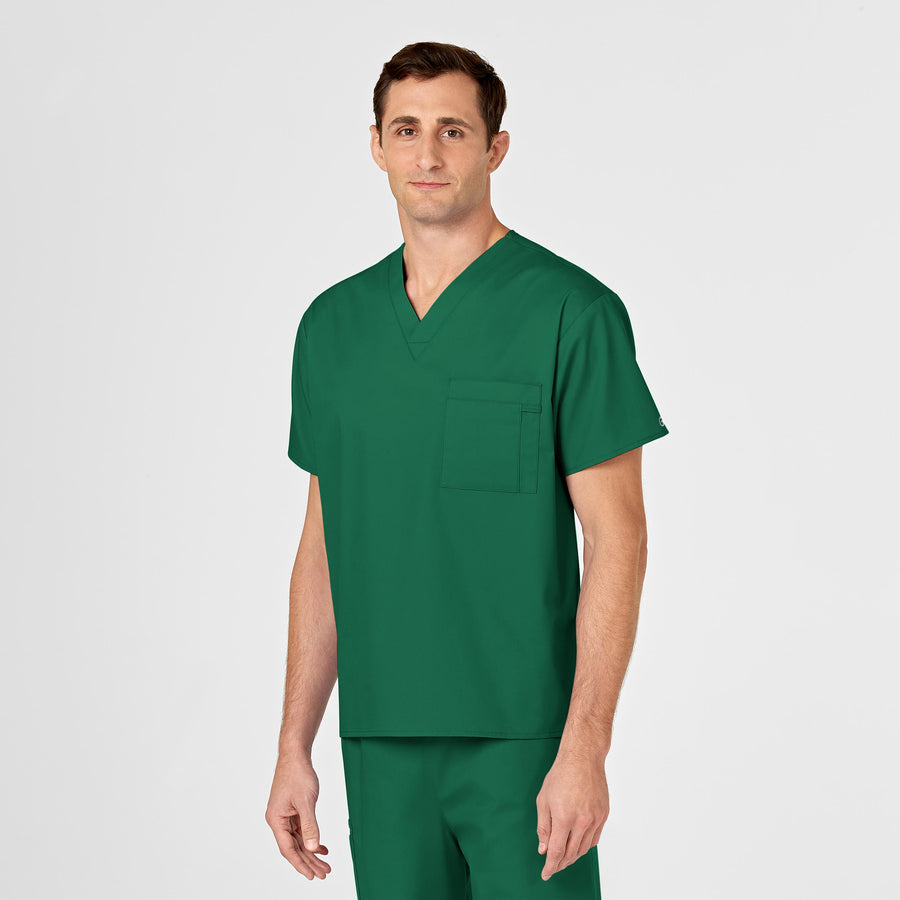 WonderWORK Unisex V-Neck Scrub Top Hunter side detail 2