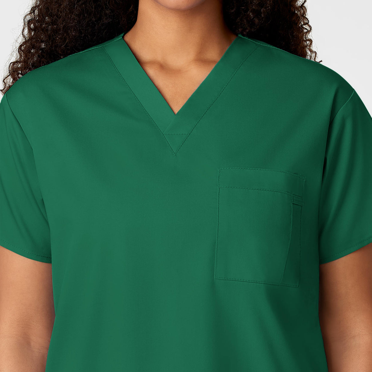 WonderWORK Unisex V-Neck Scrub Top Hunter hemline detail