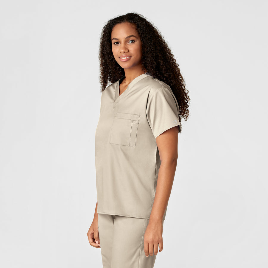 WonderWORK Unisex V-Neck Scrub Top Khaki side view