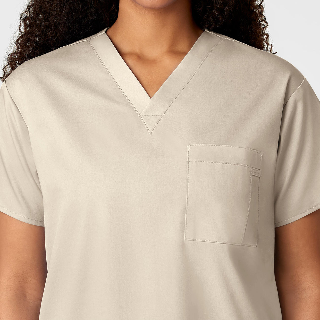 WonderWORK Unisex V-Neck Scrub Top Khaki hemline detail