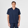 WonderWORK Unisex V-Neck Scrub Top Navy front detail