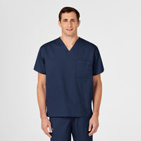 WonderWORK Unisex V-Neck Scrub Top Navy front detail