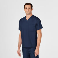 WonderWORK Unisex V-Neck Scrub Top Navy side detail 2