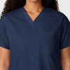 WonderWORK Unisex V-Neck Scrub Top Navy hemline detail