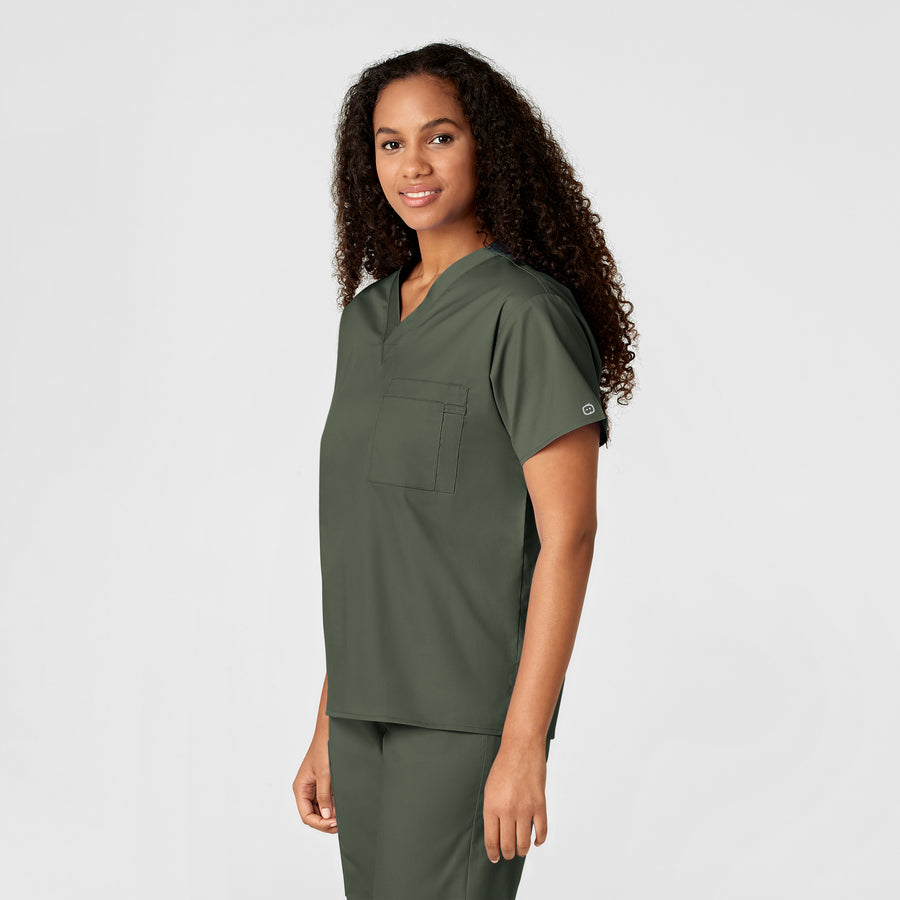 WonderWORK Unisex V-Neck Scrub Top Olive side view