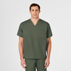 WonderWORK Unisex V-Neck Scrub Top Olive front detail