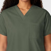 WonderWORK Unisex V-Neck Scrub Top Olive hemline detail