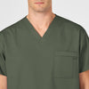 WonderWORK Unisex V-Neck Scrub Top Olive back detail