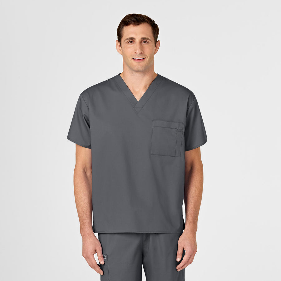 WonderWORK Unisex V-Neck Scrub Top Pewter front detail