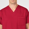 WonderWORK Unisex V-Neck Scrub Top Red back detail