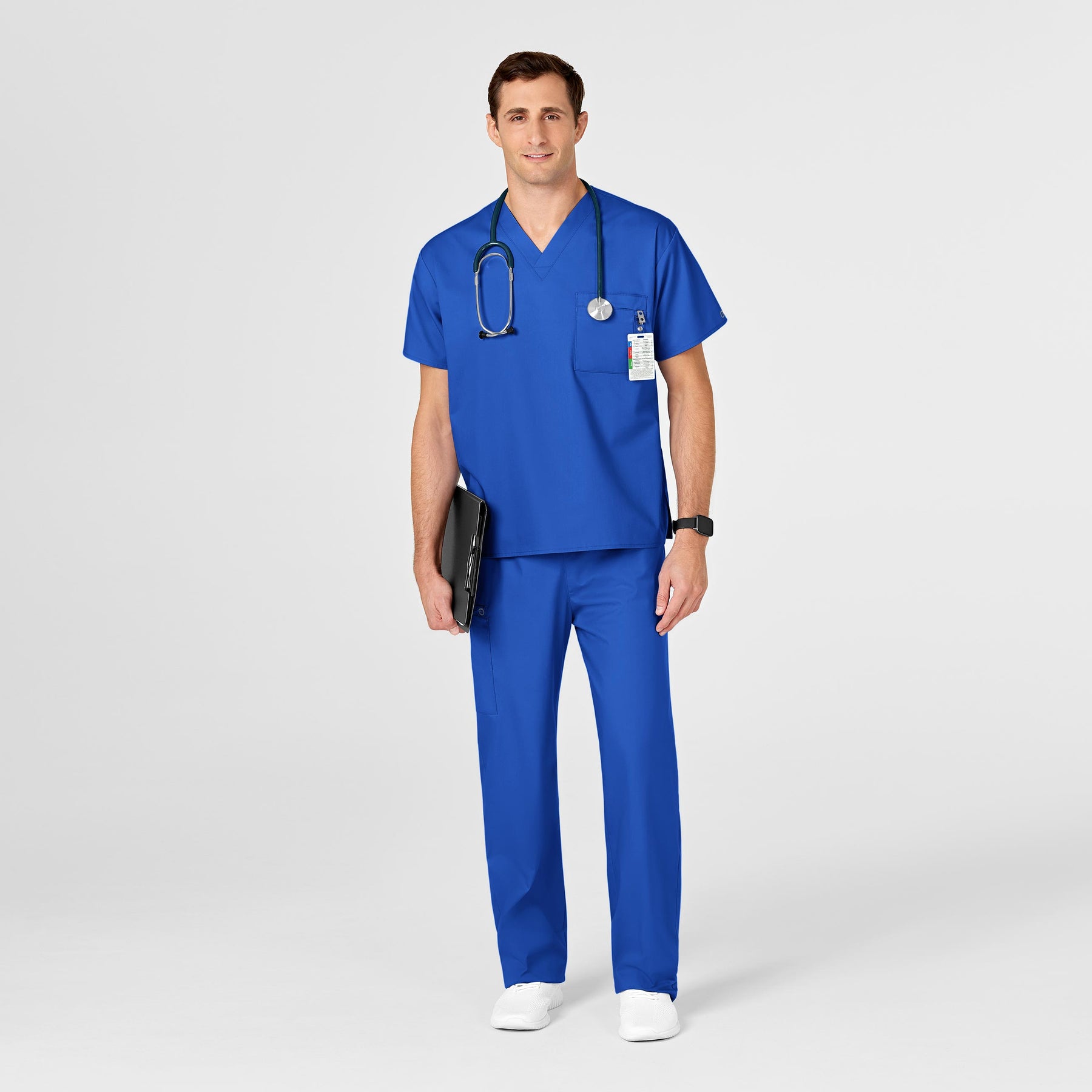 WonderWORK Unisex V-Neck Scrub Top Royal side detail 1