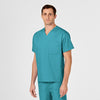 WonderWORK Unisex V-Neck Scrub Top Teal Blue side detail 2