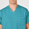 WonderWORK Unisex V-Neck Scrub Top Teal Blue back detail