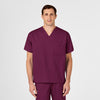 WonderWORK Unisex V-Neck Scrub Top Wine front detail