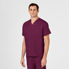 WonderWORK Unisex V-Neck Scrub Top Wine side detail 2