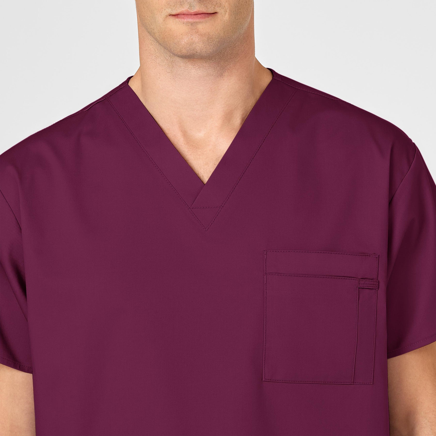 WonderWORK Unisex V-Neck Scrub Top Wine back detail