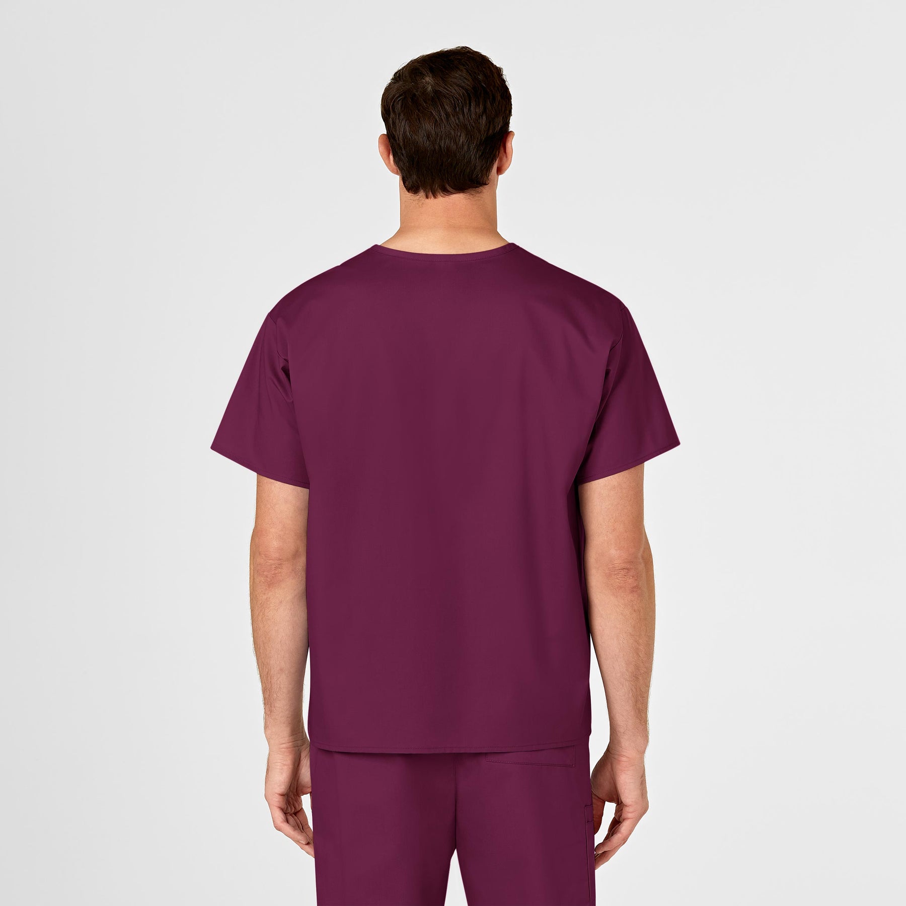 WonderWORK Unisex V-Neck Scrub Top Wine back view