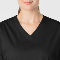 WonderWORK Women's V-Neck Scrub Top Black front detail