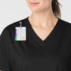 WonderWORK Women's V-Neck Scrub Top Black side detail 1