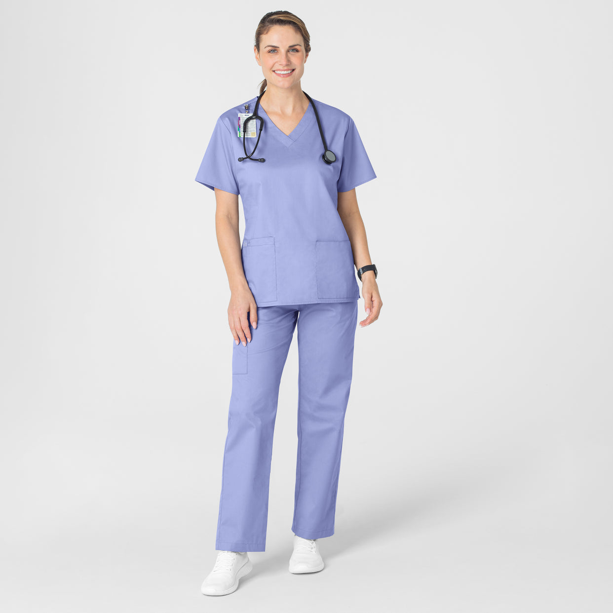 WonderWORK Women's V-Neck Scrub Top - Ceil Blue