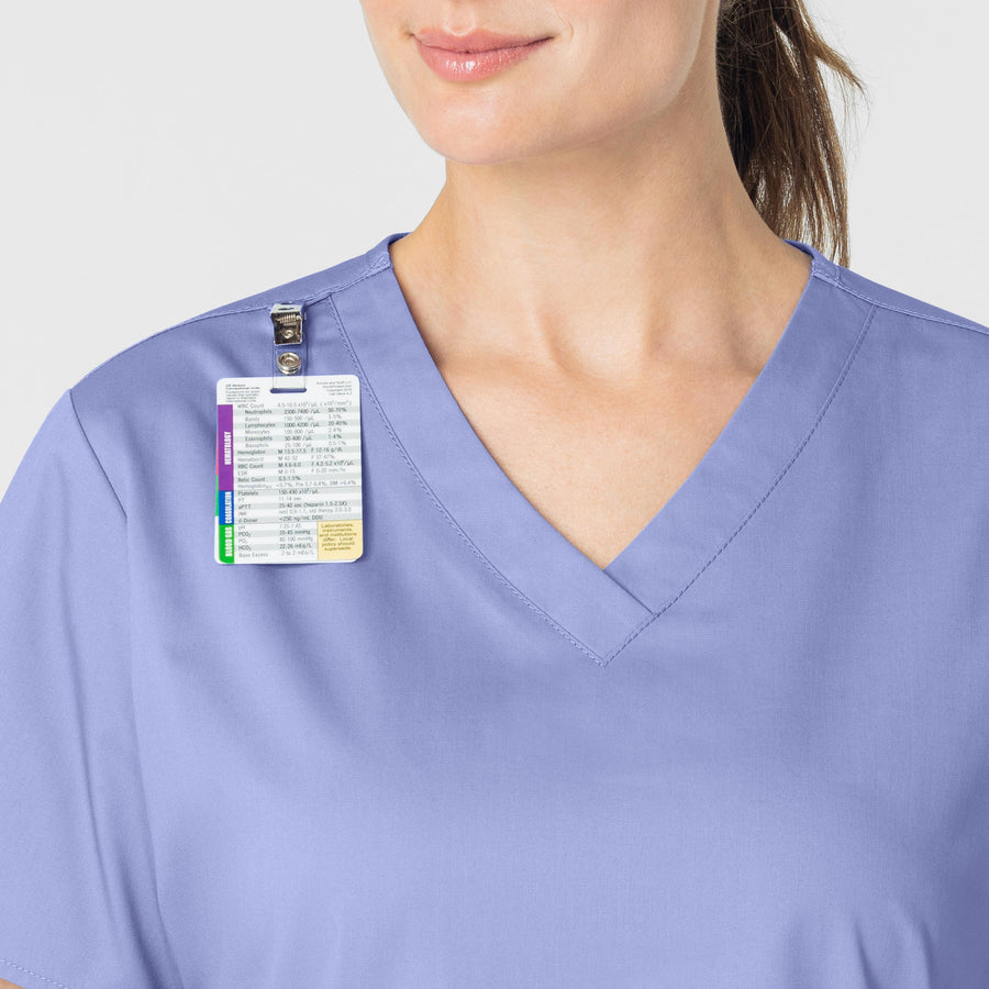 WonderWORK Women's V-Neck Scrub Top Ceil Blue side detail 1