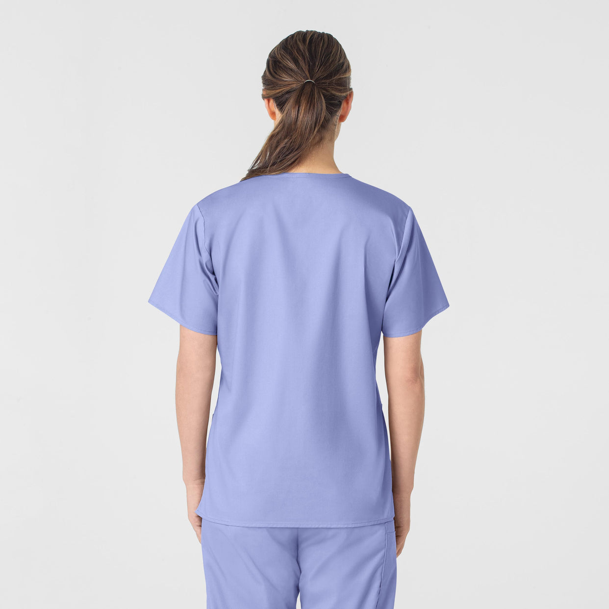 WonderWORK Women's V-Neck Scrub Top Ceil Blue back view