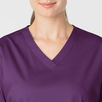 WonderWORK Women's V-Neck Scrub Top Eggplant front detail