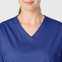 WonderWORK Women's V-Neck Scrub Top Galaxy Blue front detail