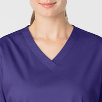 WonderWORK Women's V-Neck Scrub Top Grape front detail