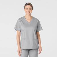 WonderWORK Women's V-Neck Scrub Top - Grey