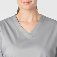 WonderWORK Women's V-Neck Scrub Top Grey front detail