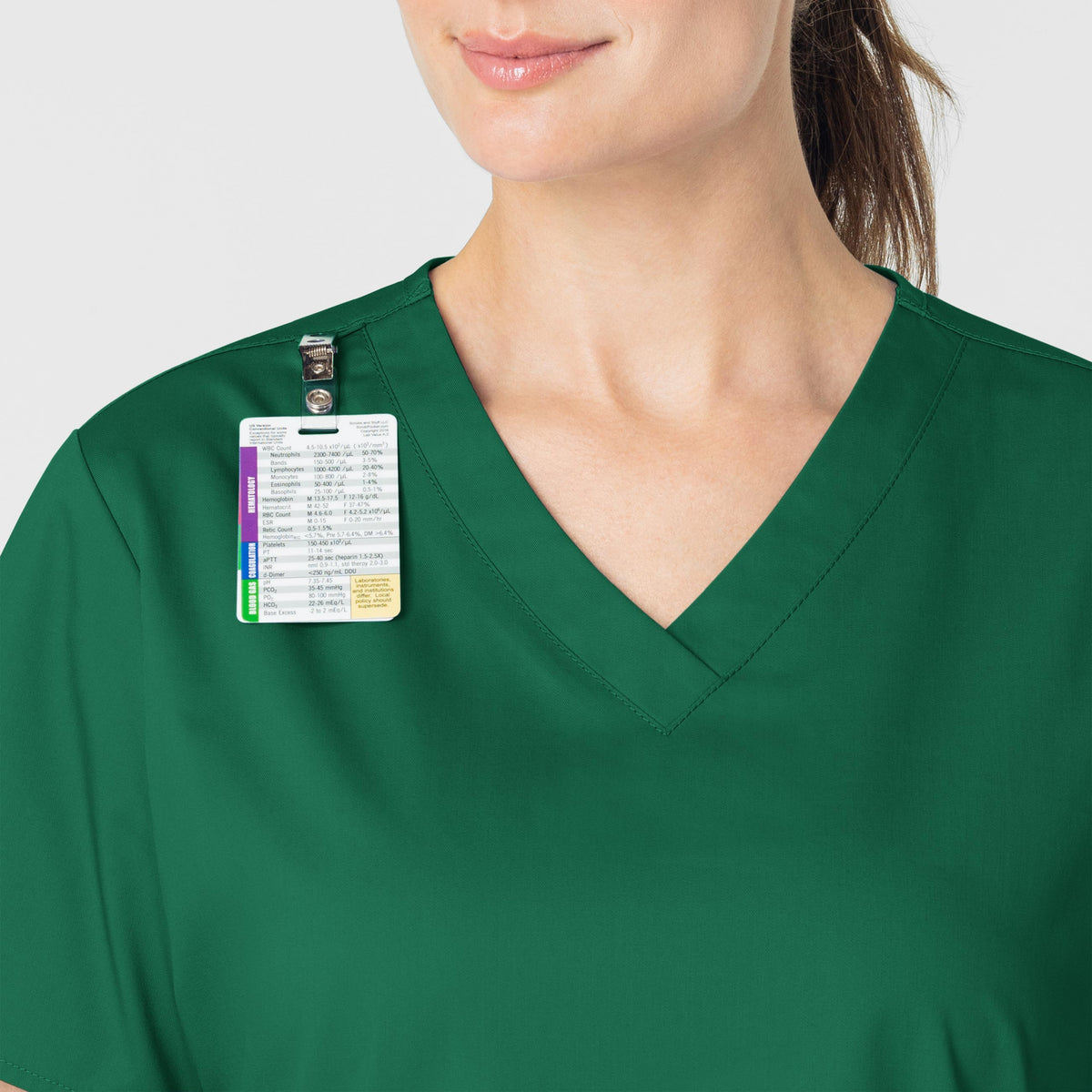 WonderWORK Women's V-Neck Scrub Top Hunter side detail 1