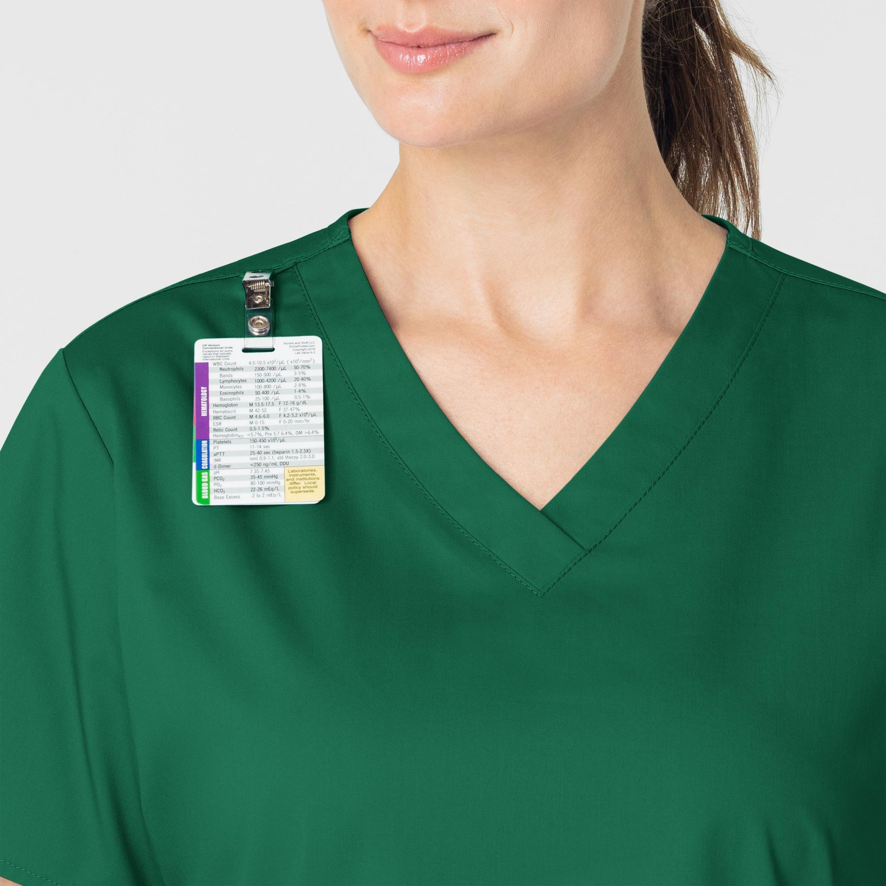 WonderWORK Women's V-Neck Scrub Top Hunter side detail 1