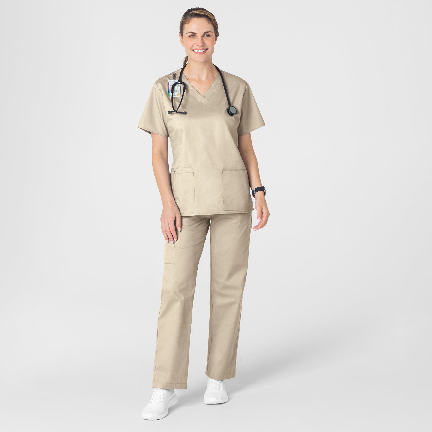WonderWORK Women's V-Neck Scrub Top - Khaki
