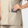 WonderWORK Women's V-Neck Scrub Top Khaki hemline detail