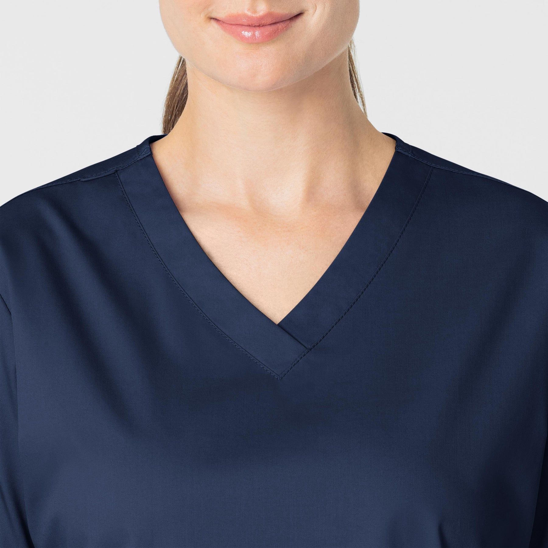 WonderWORK Women's V-Neck Scrub Top Navy front detail