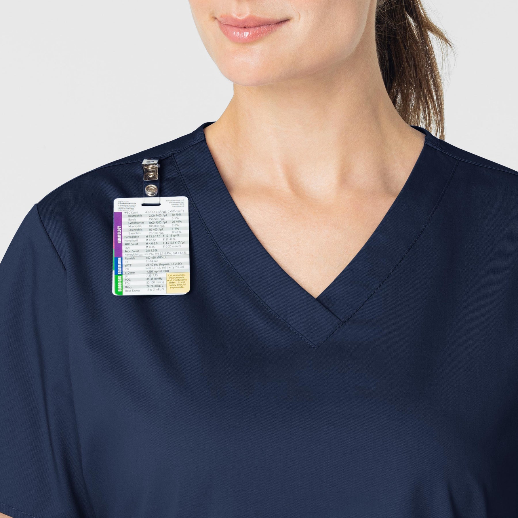WonderWORK Women's V-Neck Scrub Top Navy side detail 1